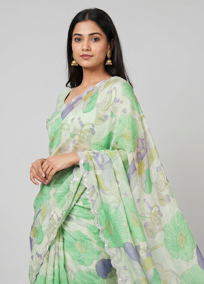 Cream Chiffon Silk Saree With Blouse Piece