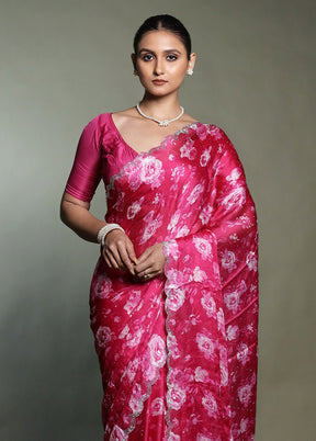 Pink Chiffon Silk Saree With Blouse Piece