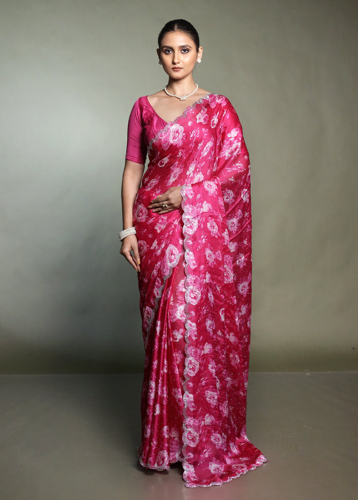 Pink Chiffon Silk Saree With Blouse Piece
