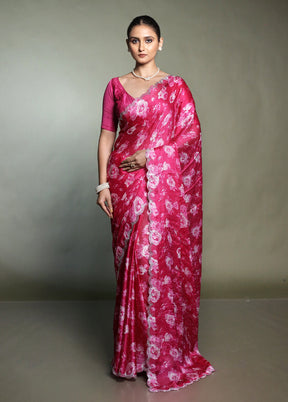 Pink Chiffon Silk Saree With Blouse Piece