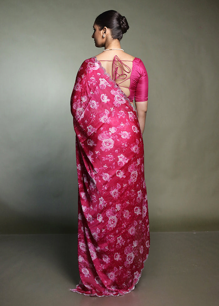 Pink Chiffon Silk Saree With Blouse Piece