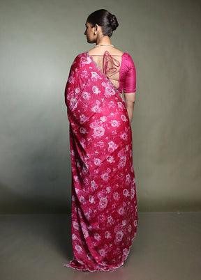 Pink Chiffon Silk Saree With Blouse Piece