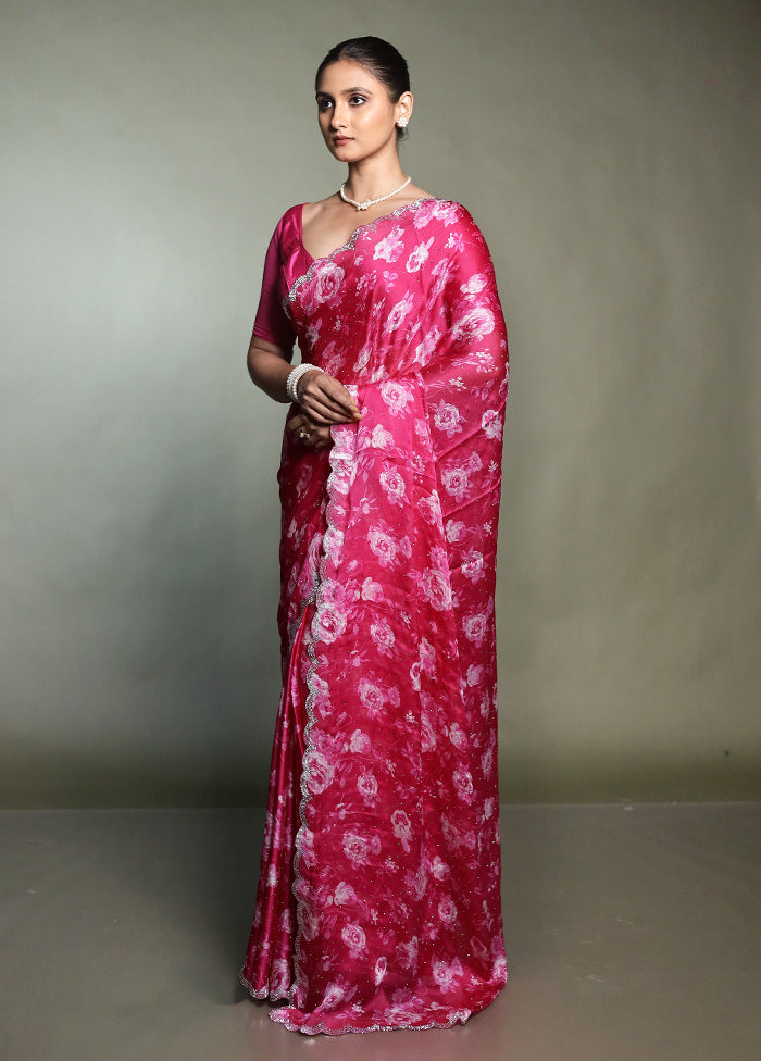 Pink Chiffon Silk Saree With Blouse Piece