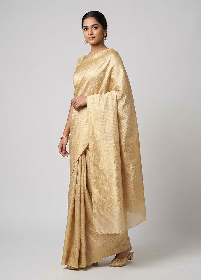 Cream Kora Silk Saree With Blouse Piece