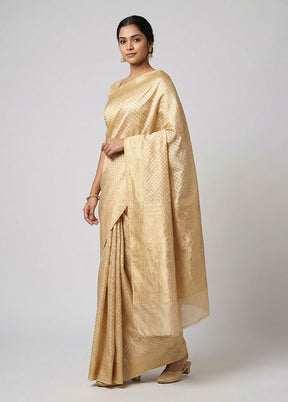 Cream Kora Silk Saree With Blouse Piece