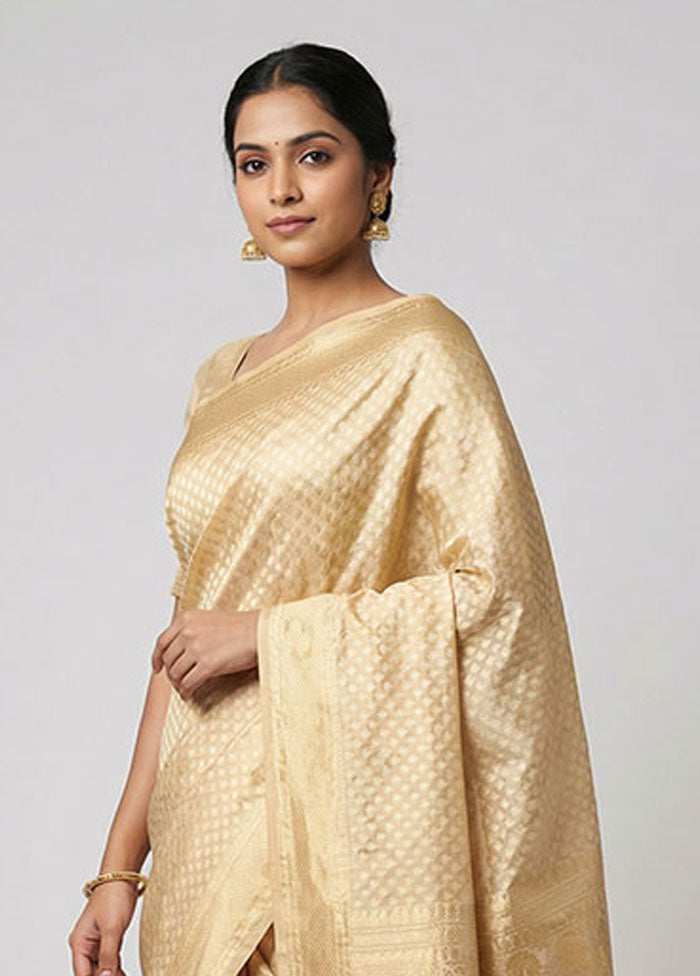 Cream Kora Silk Saree With Blouse Piece