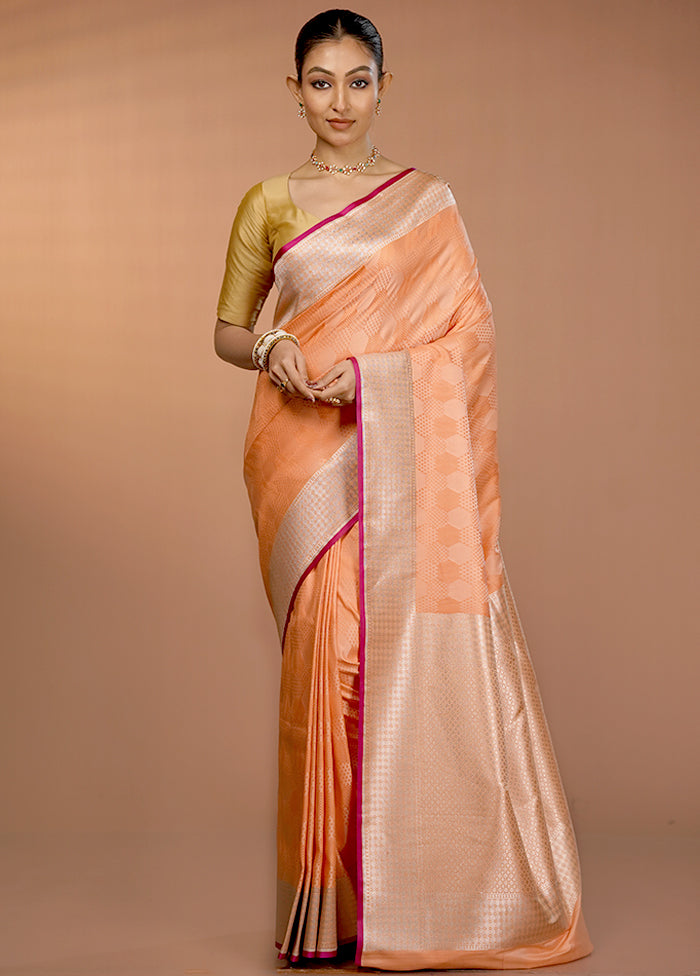 Peach Katan Silk Saree With Blouse Piece
