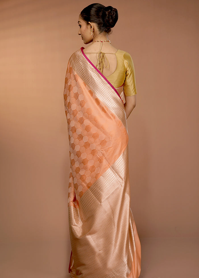 Peach Katan Silk Saree With Blouse Piece