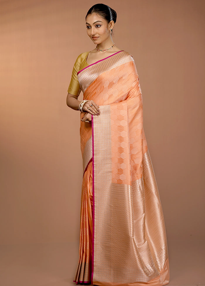 Peach Katan Silk Saree With Blouse Piece