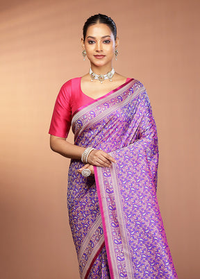 Purple Jamewar Silk Saree With Blouse Piece