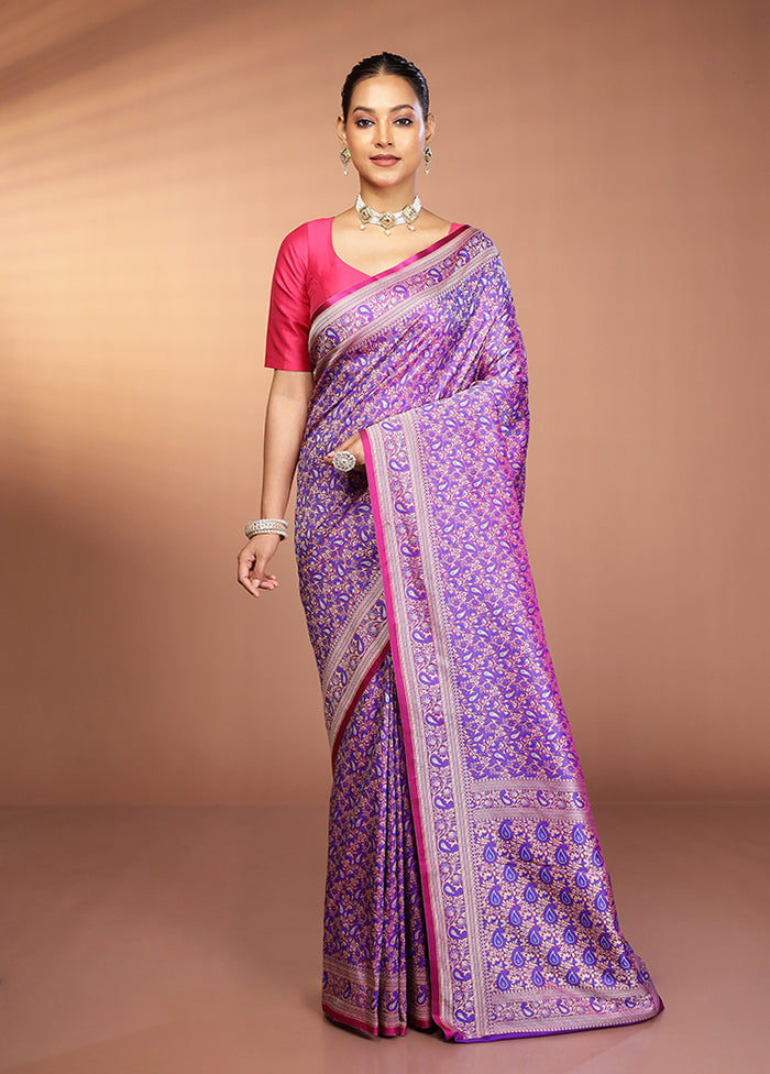 Purple Jamewar Silk Saree With Blouse Piece