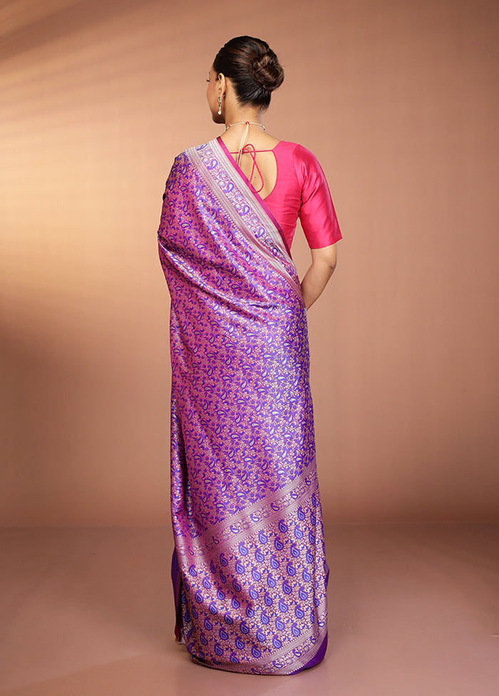 Purple Jamewar Silk Saree With Blouse Piece
