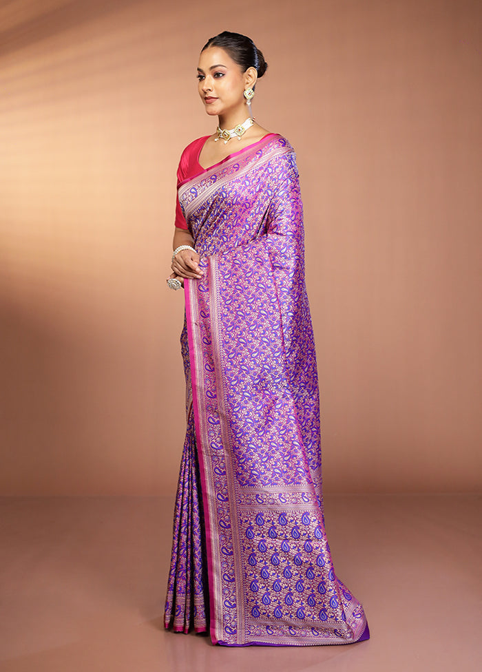 Purple Jamewar Silk Saree With Blouse Piece
