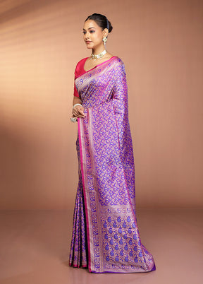 Purple Jamewar Silk Saree With Blouse Piece
