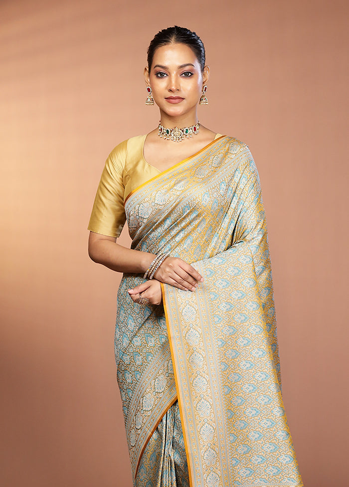 Yellow Jamewar Silk Saree With Blouse Piece
