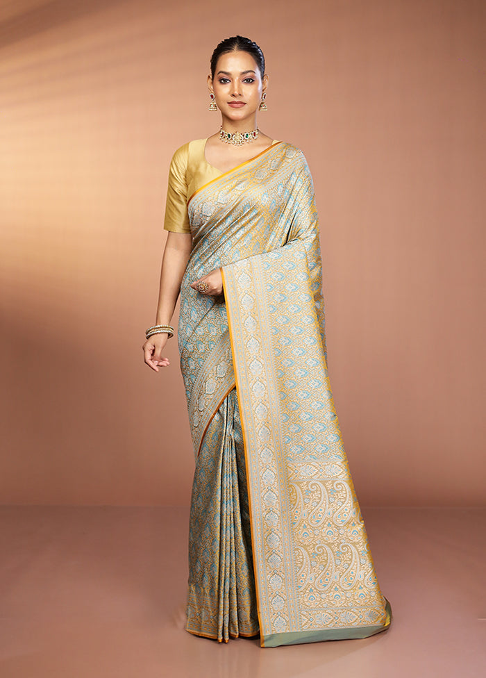 Yellow Jamewar Silk Saree With Blouse Piece