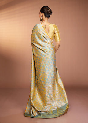 Yellow Jamewar Silk Saree With Blouse Piece