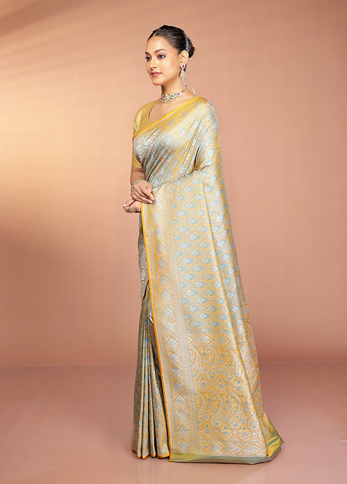 Yellow Jamewar Silk Saree With Blouse Piece