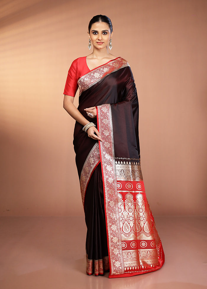 Maroon Banarasi Silk Saree With Blouse Piece