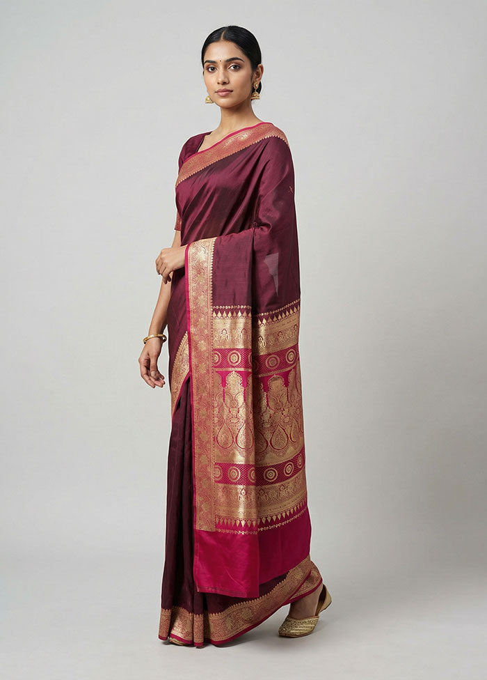 Purple Banarasi Silk Saree With Blouse Piece