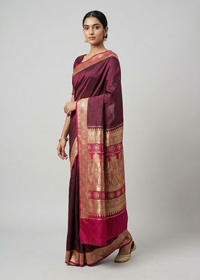 Purple Banarasi Silk Saree With Blouse Piece