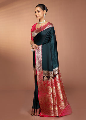 Blue Banarasi Silk Saree With Blouse Piece