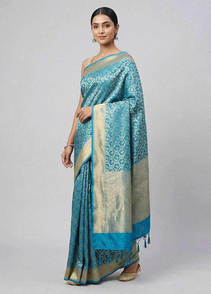 Blue Kora Silk Saree With Blouse Piece