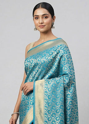 Blue Kora Silk Saree With Blouse Piece