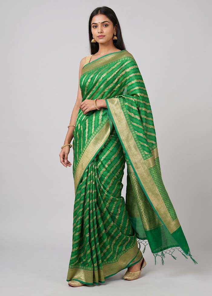 Green Kora Silk Saree With Blouse Piece