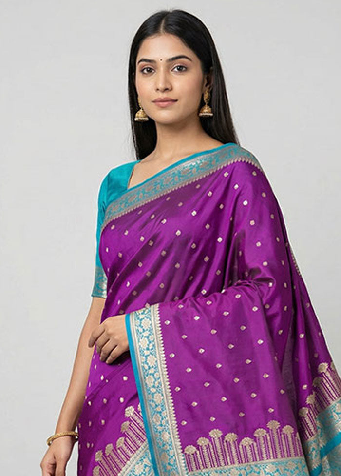 Purple Katan Silk Saree With Blouse Piece