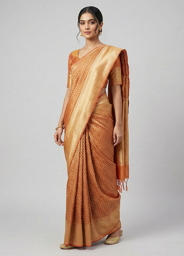 Yellow Kora Silk Saree With Blouse Piece