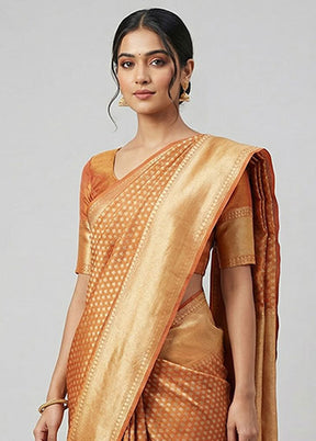 Yellow Kora Silk Saree With Blouse Piece