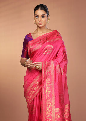 Pink Dupion Silk Saree With Blouse Piece