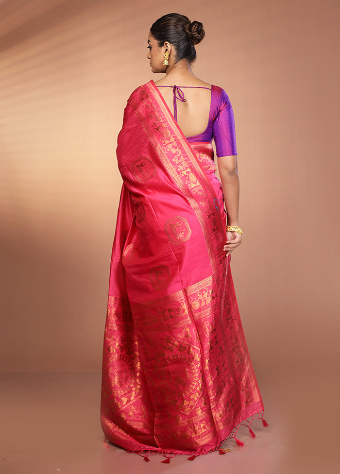 Pink Dupion Silk Saree With Blouse Piece