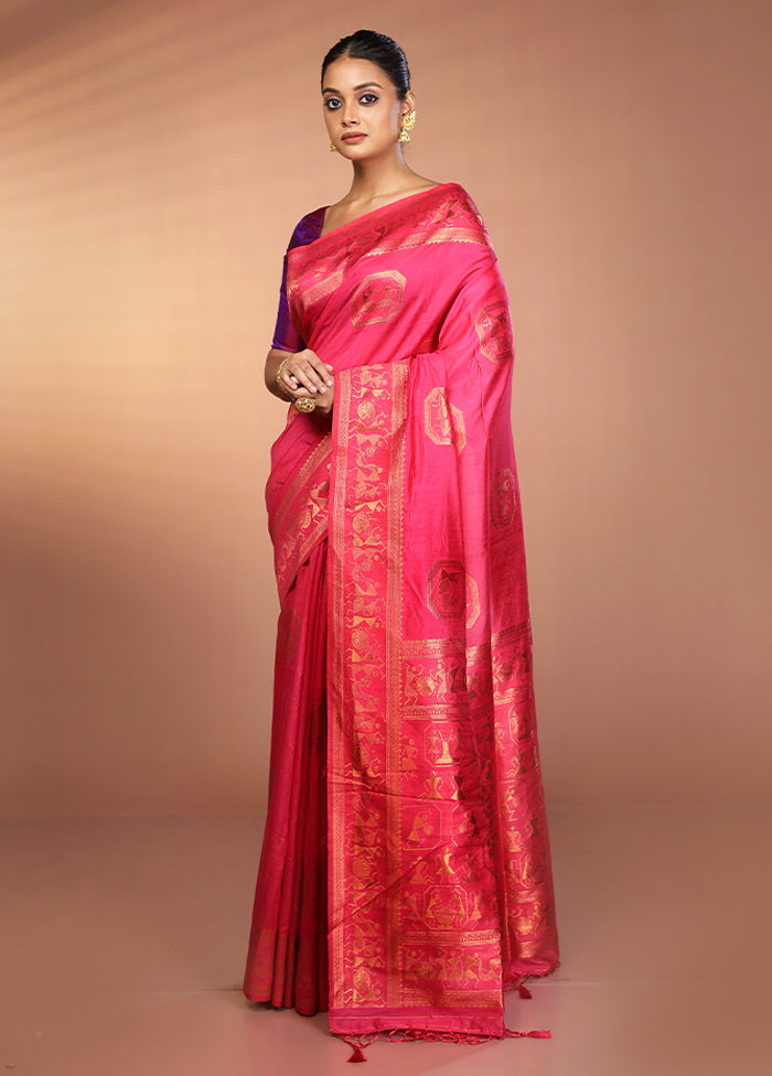 Pink Dupion Silk Saree With Blouse Piece