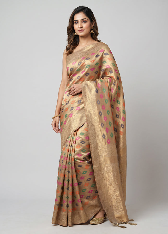 Cream Dupion Silk Saree With Blouse Piece