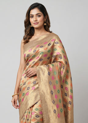 Cream Dupion Silk Saree With Blouse Piece