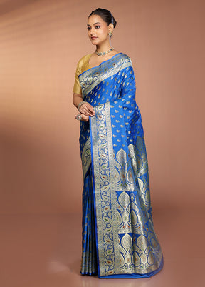 Blue Banarasi Silk Saree With Blouse Piece