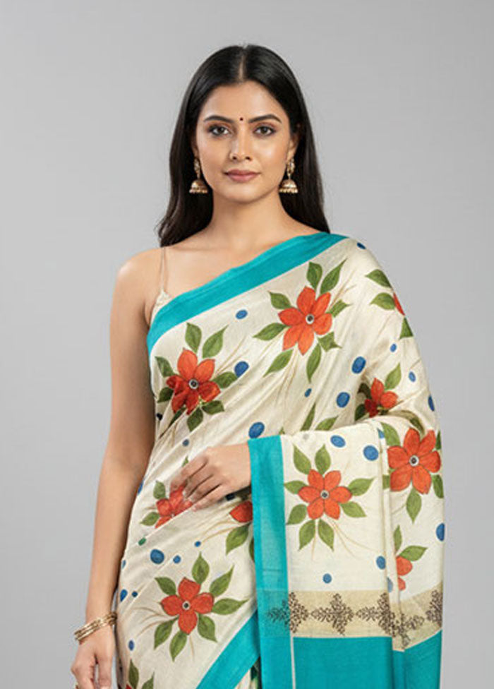 Multicolor Printed Pure Silk Saree Without Blouse Piece