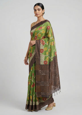 Multicolor Handloom Tussar Pure Silk Saree With Blouse Piece