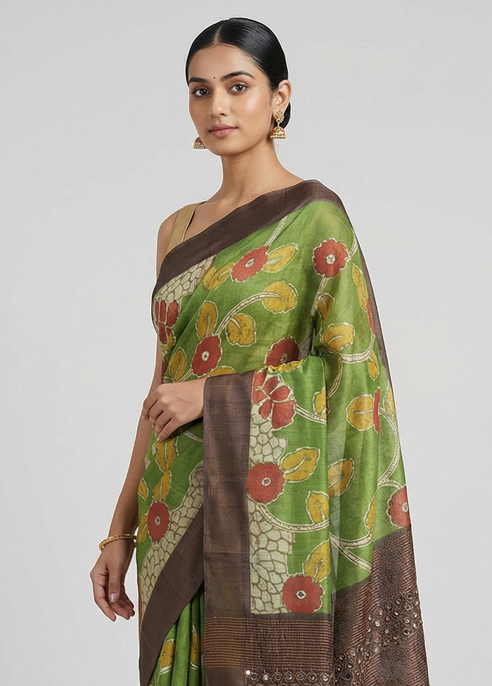 Multicolor Handloom Tussar Pure Silk Saree With Blouse Piece