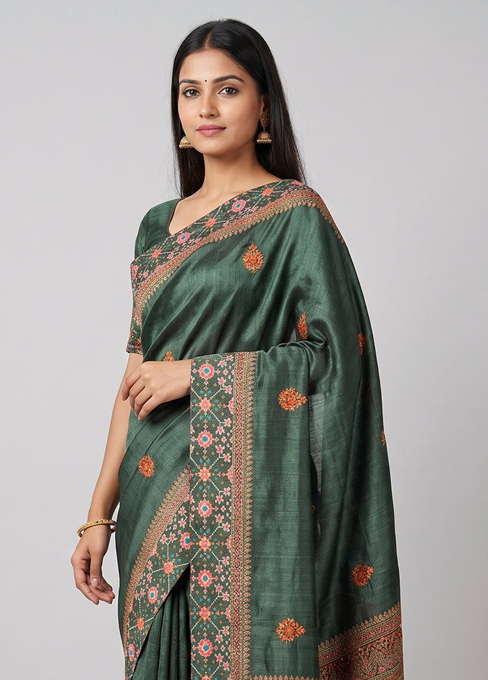Blue Tussar Silk Saree With Blouse Piece