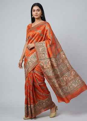 Red Printed Pure Silk Saree Without Blouse Piece