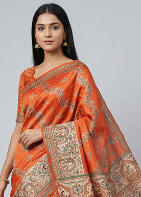 Red Printed Pure Silk Saree Without Blouse Piece