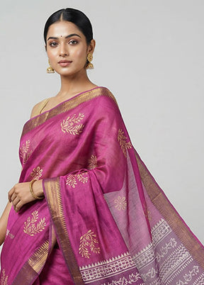 Pink Tussar Silk Saree With Blouse Piece