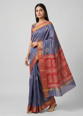 Blue Tussar Silk Saree With Blouse Piece