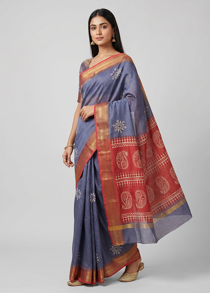 Blue Tussar Silk Saree With Blouse Piece