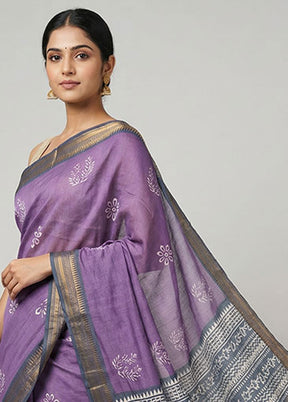 Purple Tussar Silk Saree With Blouse Piece