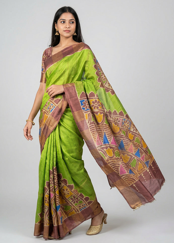 Maroon Handloom Tussar Pure Silk Saree With Blouse Piece