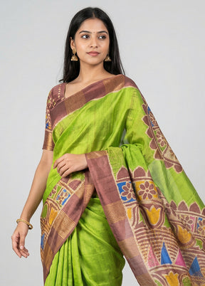 Maroon Handloom Tussar Pure Silk Saree With Blouse Piece